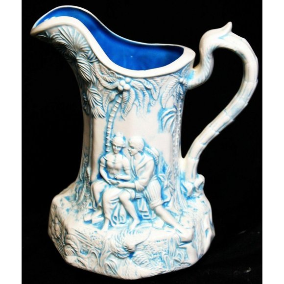 VTG 73 Hand Painted Sign French Country Ceramic Pitcher Blue Lover Renaissance - Picture 3 of 9